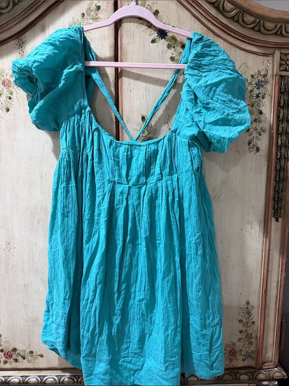 Free People Turquoise Puff-Sleeve Tunic